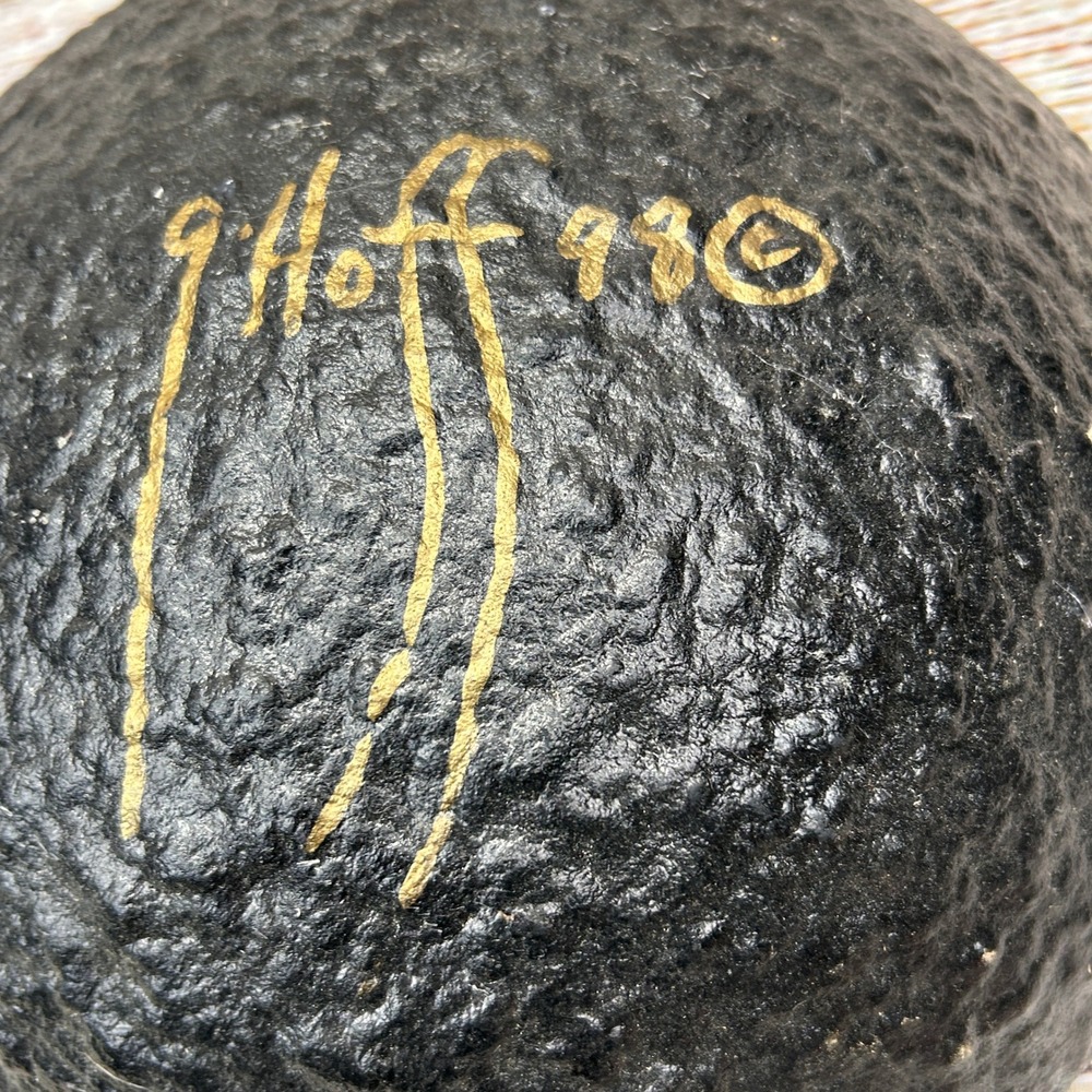 Signed 1998 Handmade Paper Mache Decorative Bowl Copper Black Gold Abstract Art - Picture 3 of 6